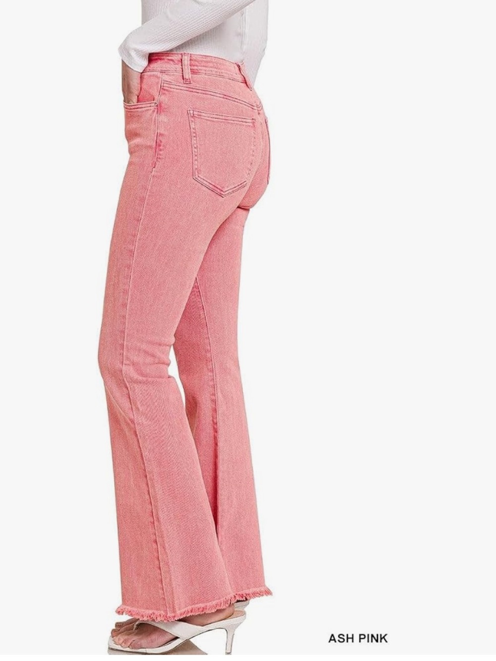 Zenana Slim Bootcut Flare Jeans Acid Wash Ash Dark Pink Large - Picture 5 of 5